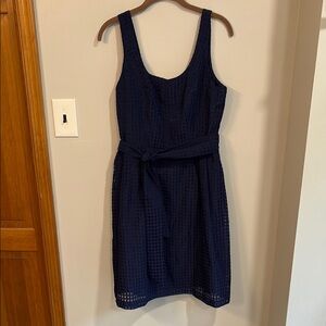 Anne Klein Elegant Navy Blue Check Textured Sleeveless Cocktail Dress NWT Size 8